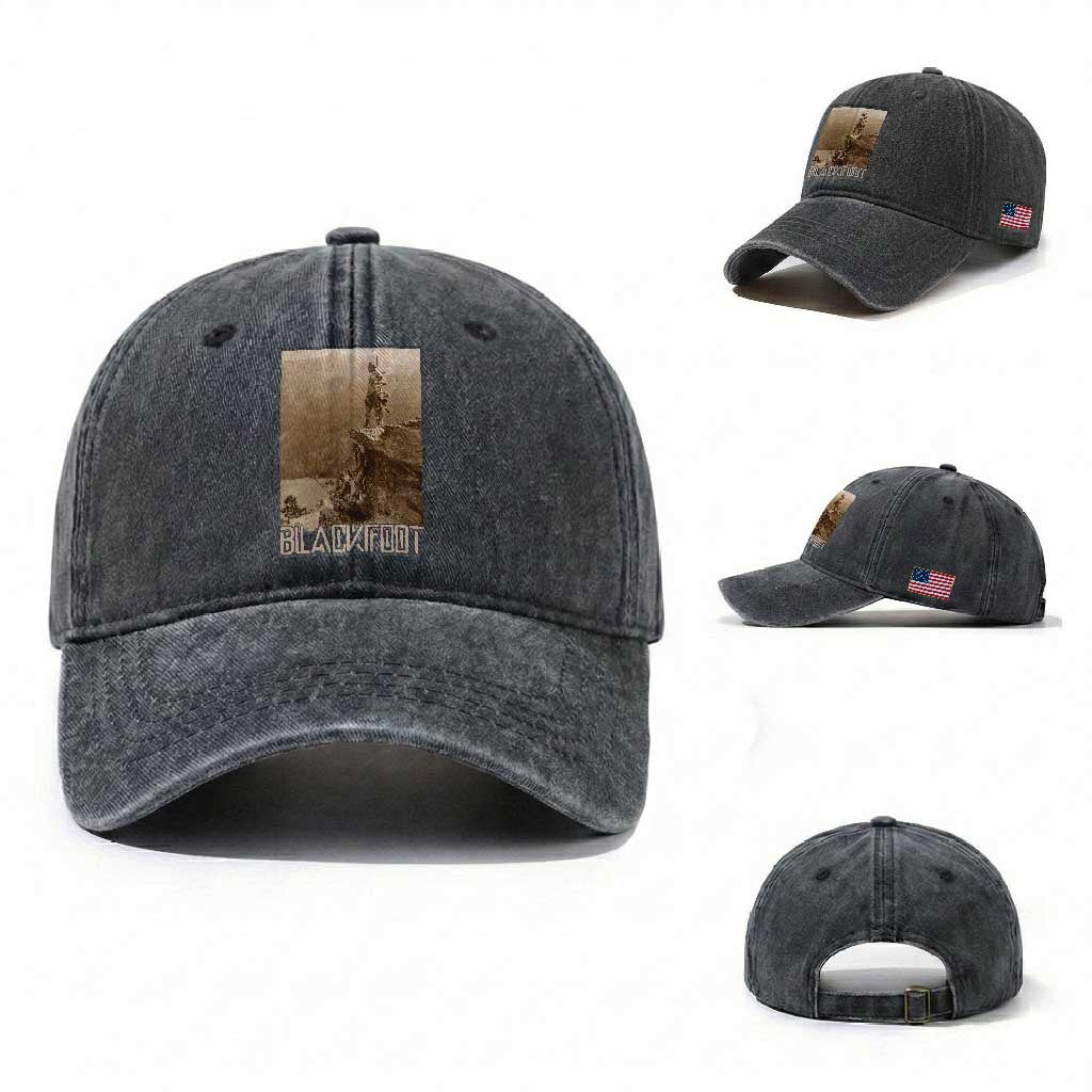 Blackfoot Native American Indians At Glacier National Park Washed Cotton Baseball Cap TS14 Washed Cap Universal Fit Dark Gray Print Your Wear