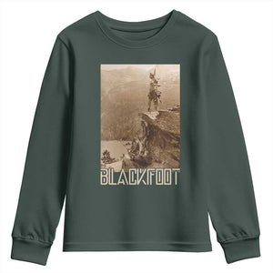 Blackfoot Native American Indians At Glacier National Park Youth Sweatshirt TS14 Dark Forest Green Print Your Wear
