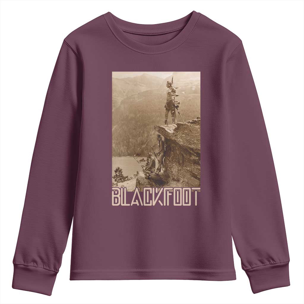 Blackfoot Native American Indians At Glacier National Park Youth Sweatshirt TS14 Maroon Print Your Wear