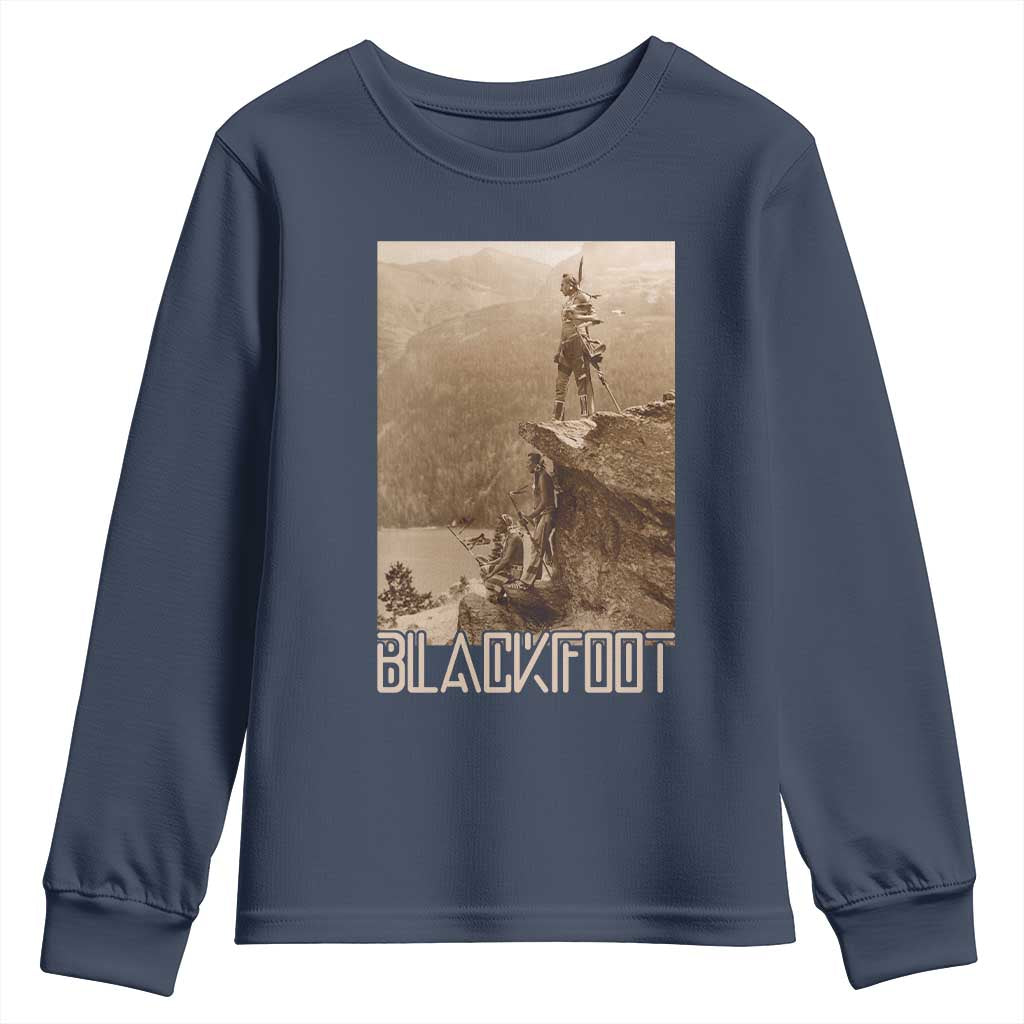 Blackfoot Native American Indians At Glacier National Park Youth Sweatshirt TS14 Navy Print Your Wear
