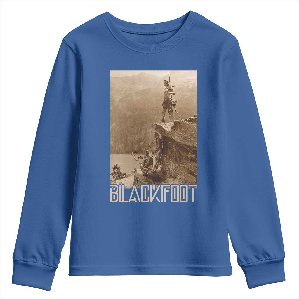 Blackfoot Native American Indians At Glacier National Park Youth Sweatshirt TS14 Royal Blue Print Your Wear