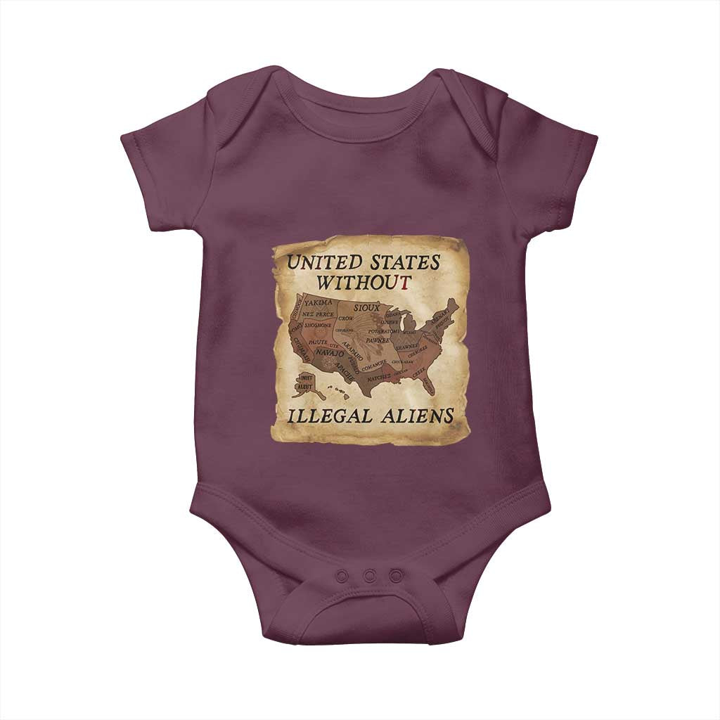 United States Without Illegal Aliens Baby Onesie Native Land Map TS14 Maroon Print Your Wear