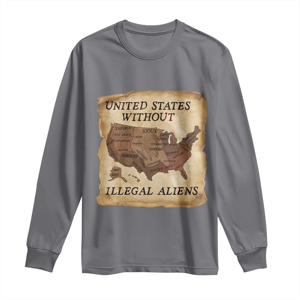 United States Without Illegal Aliens Long Sleeve Shirt Native Land Map TS14 Charcoal Print Your Wear