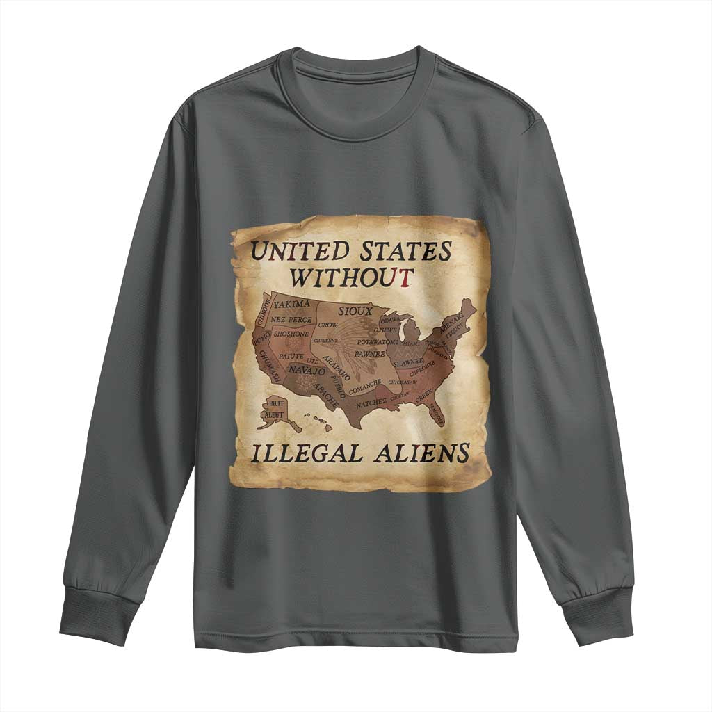 United States Without Illegal Aliens Long Sleeve Shirt Native Land Map TS14 Dark Heather Print Your Wear