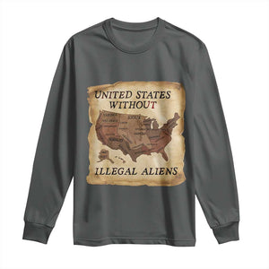United States Without Illegal Aliens Long Sleeve Shirt Native Land Map TS14 Dark Heather Print Your Wear