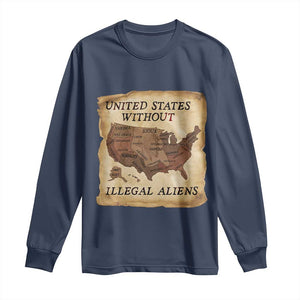 United States Without Illegal Aliens Long Sleeve Shirt Native Land Map TS14 Navy Print Your Wear