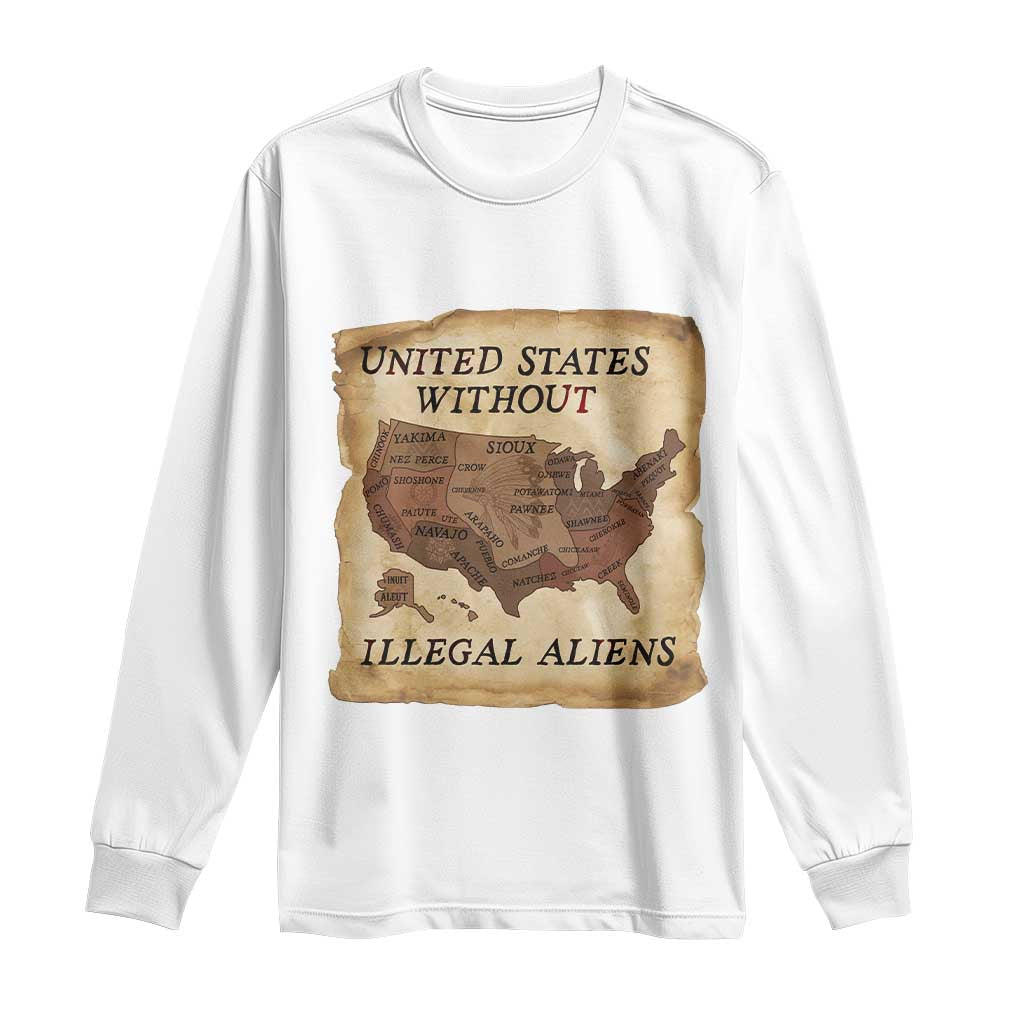 United States Without Illegal Aliens Long Sleeve Shirt Native Land Map TS14 White Print Your Wear