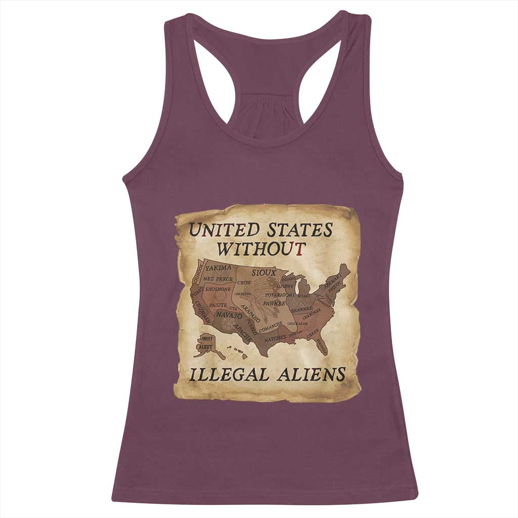 United States Without Illegal Aliens Racerback Tank Top Native Land Map TS14 Maroon Print Your Wear