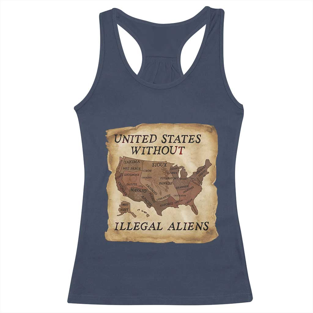 United States Without Illegal Aliens Racerback Tank Top Native Land Map TS14 Navy Print Your Wear