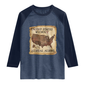 United States Without Illegal Aliens Raglan Shirt Native Land Map TS14 Heather Denim Navy Print Your Wear