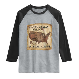 United States Without Illegal Aliens Raglan Shirt Native Land Map TS14 Heather Gray Black Print Your Wear