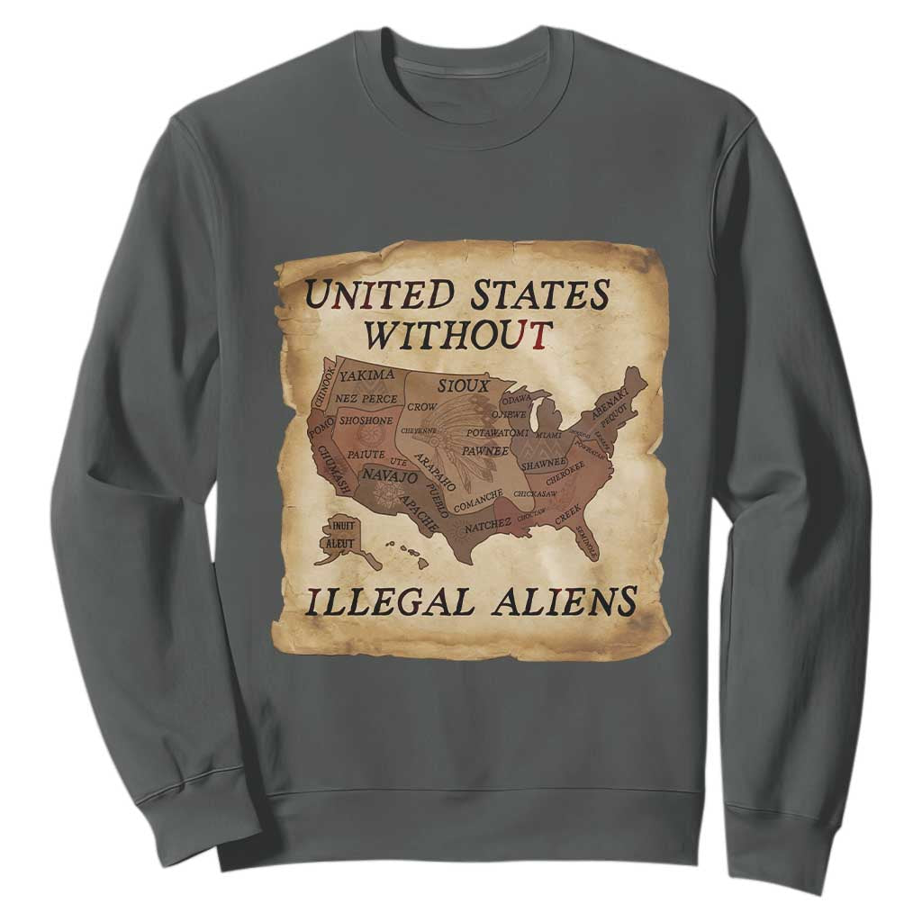 United States Without Illegal Aliens Sweatshirt Native Land Map TS14 Dark Heather Print Your Wear