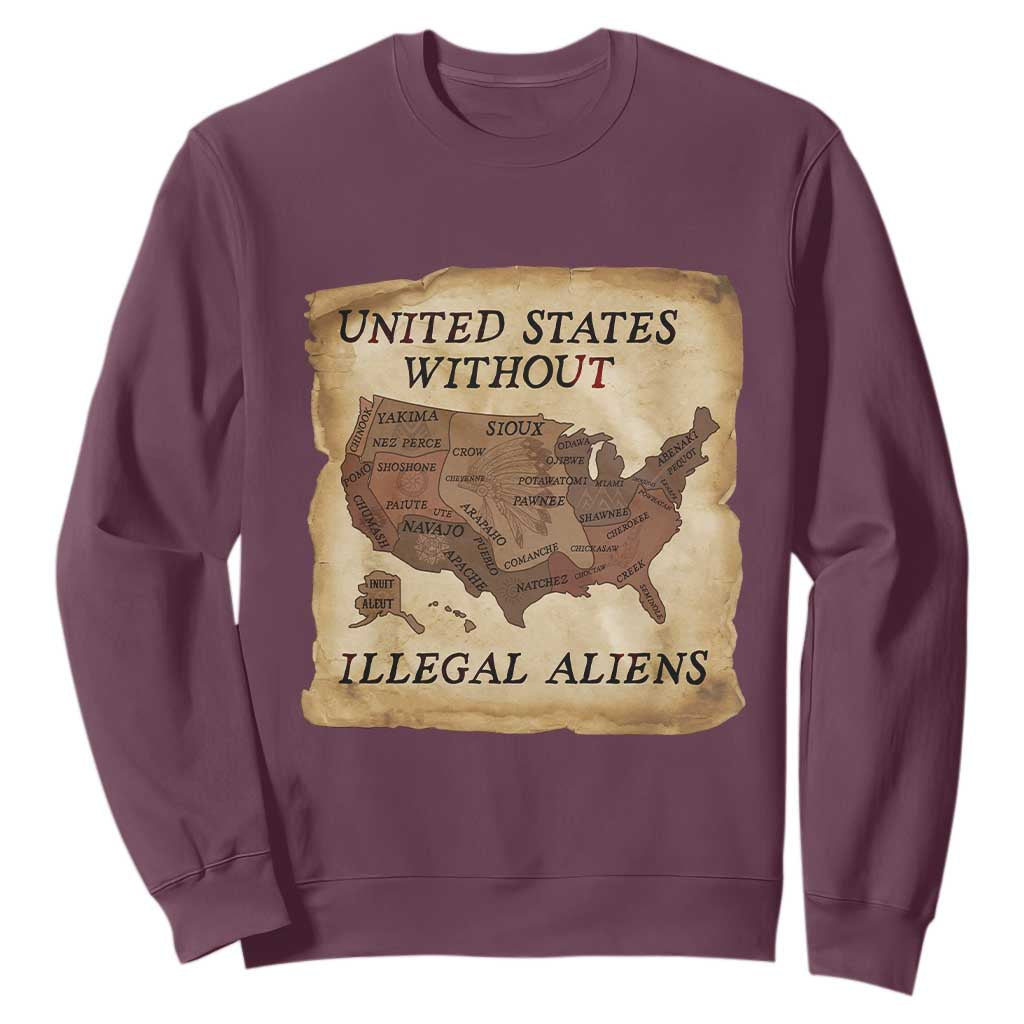 United States Without Illegal Aliens Sweatshirt Native Land Map TS14 Maroon Print Your Wear