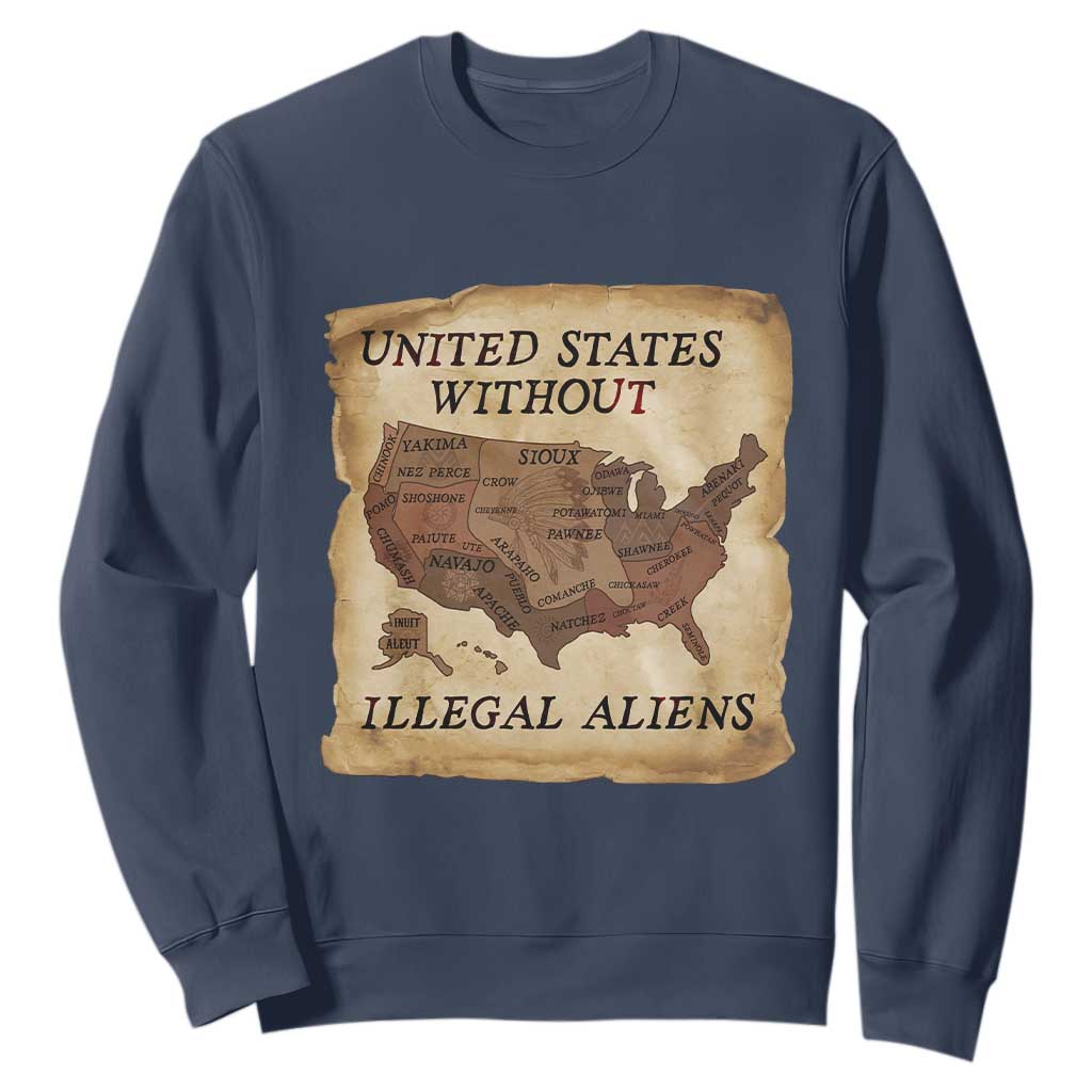 United States Without Illegal Aliens Sweatshirt Native Land Map TS14 Navy Print Your Wear