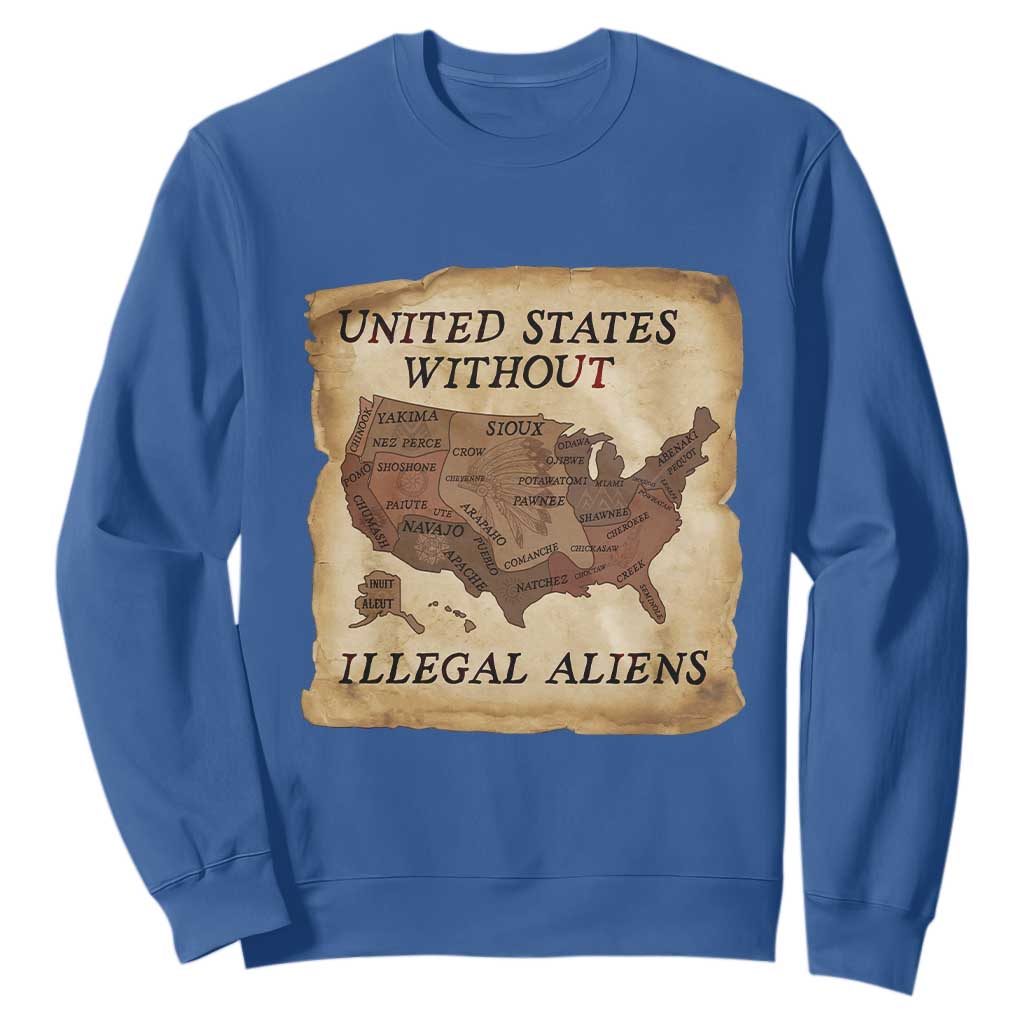 United States Without Illegal Aliens Sweatshirt Native Land Map TS14 Royal Blue Print Your Wear