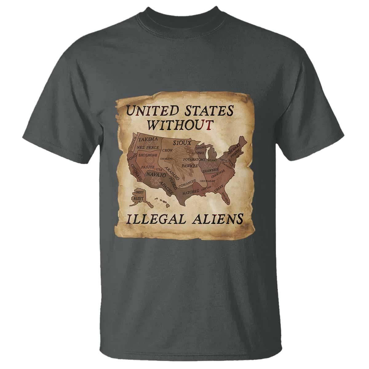United States Without Illegal Aliens T Shirt Native Land Map TS14 Dark Heather Print Your Wear