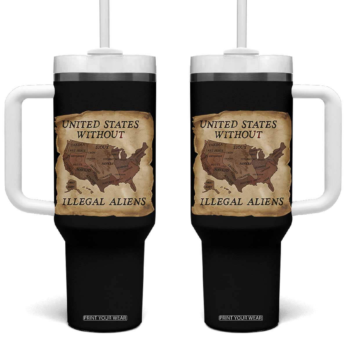 United States Without Illegal Aliens Tumbler With Handle Native Land Map TS14 One Size: 40 oz Black Print Your Wear
