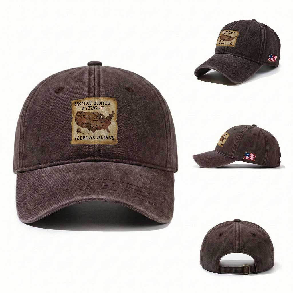 United States Without Illegal Aliens Washed Cotton Baseball Cap Native Land Map TS14 Washed Cap Universal Fit Dark Brown Print Your Wear