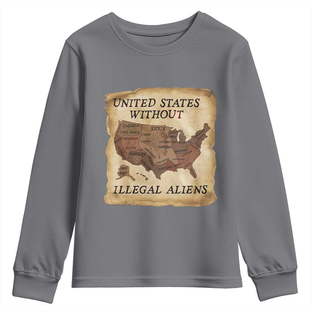 United States Without Illegal Aliens Youth Sweatshirt Native Land Map TS14 Charcoal Print Your Wear