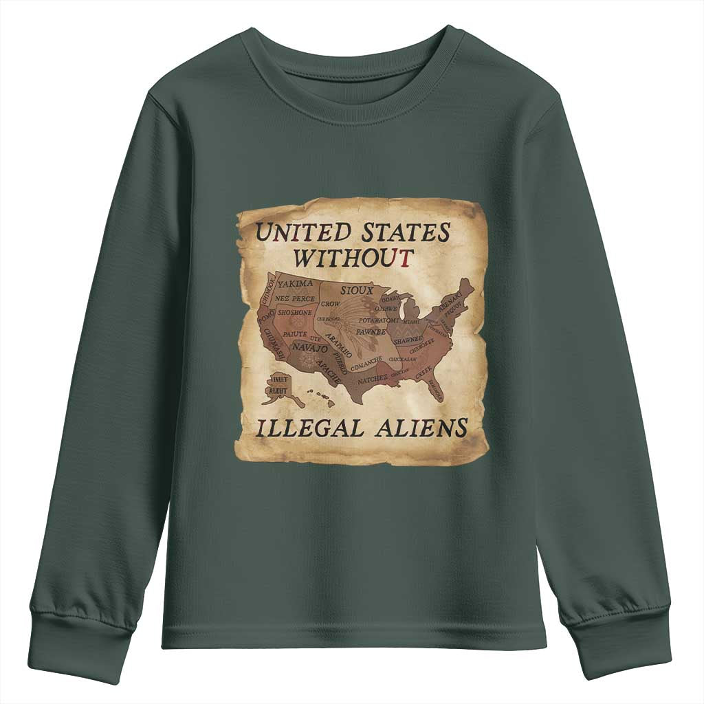 United States Without Illegal Aliens Youth Sweatshirt Native Land Map TS14 Dark Forest Green Print Your Wear
