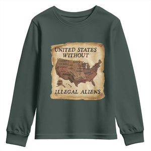 United States Without Illegal Aliens Youth Sweatshirt Native Land Map TS14 Dark Forest Green Print Your Wear