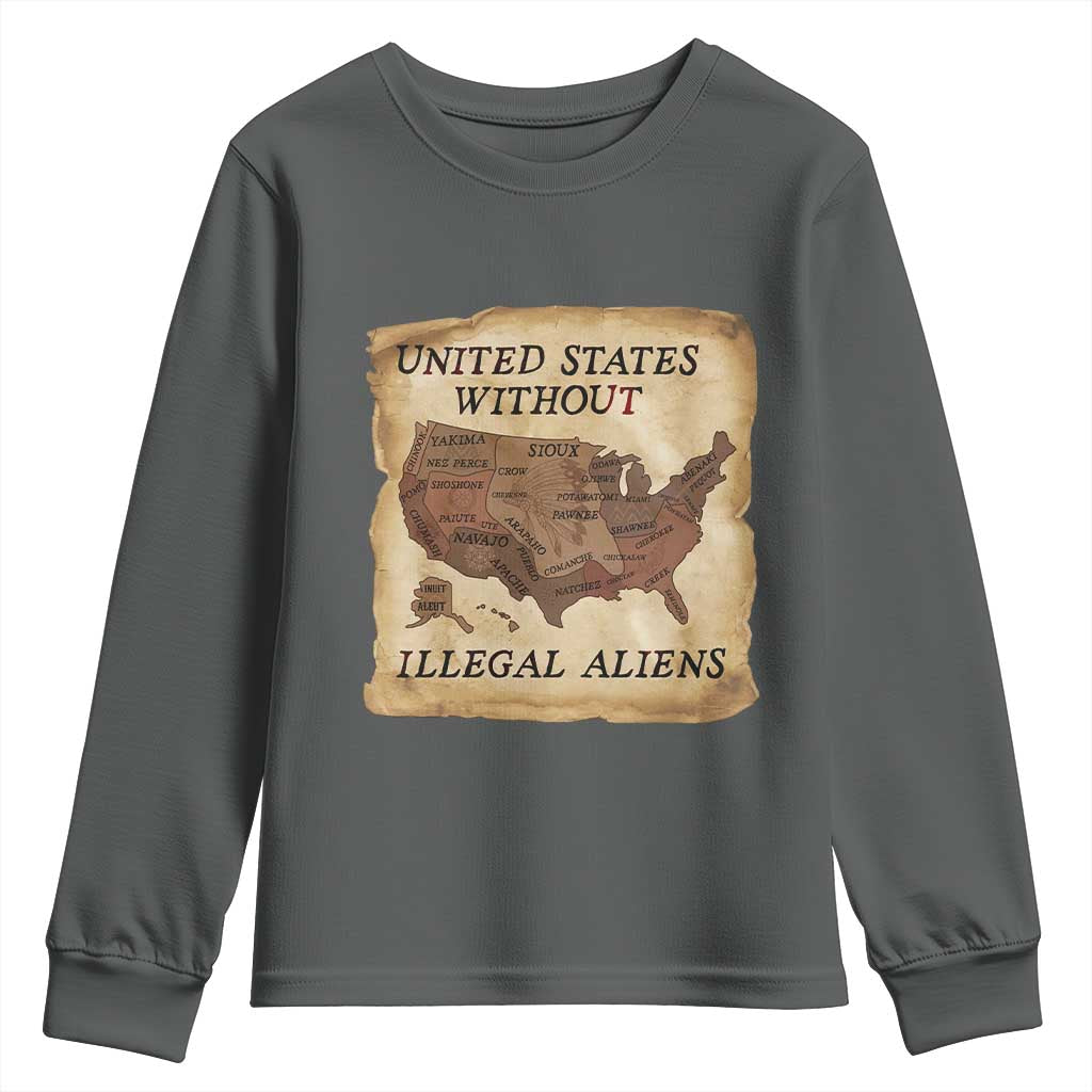 United States Without Illegal Aliens Youth Sweatshirt Native Land Map TS14 Dark Heather Print Your Wear