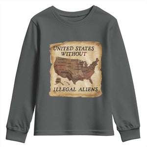 United States Without Illegal Aliens Youth Sweatshirt Native Land Map TS14 Dark Heather Print Your Wear