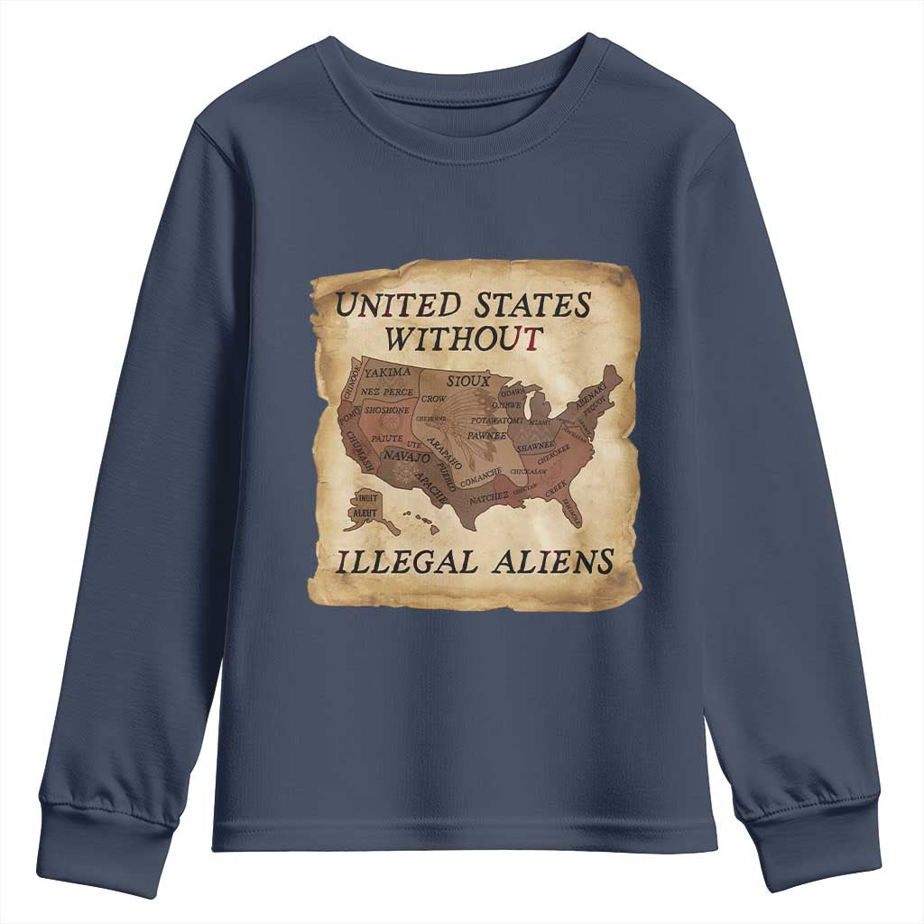 United States Without Illegal Aliens Youth Sweatshirt Native Land Map TS14 Navy Print Your Wear