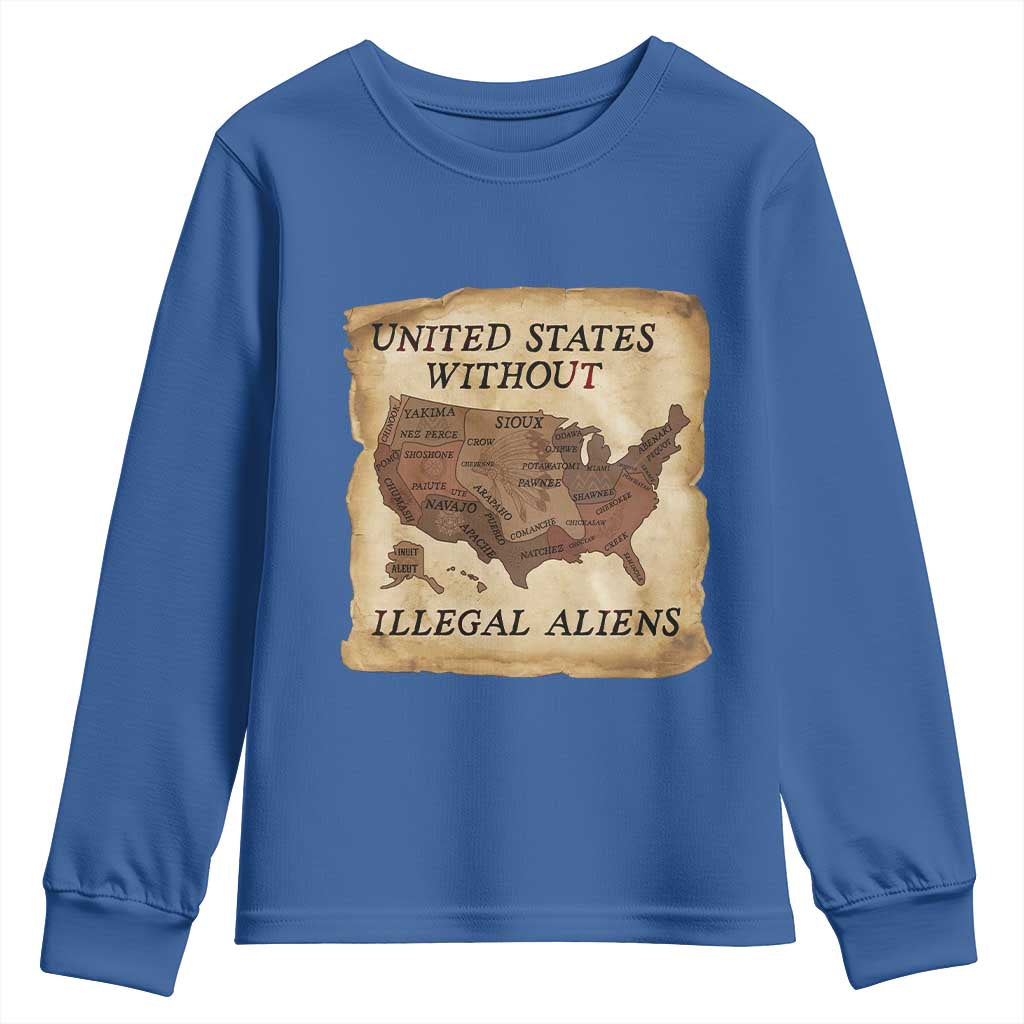 United States Without Illegal Aliens Youth Sweatshirt Native Land Map TS14 Royal Blue Print Your Wear