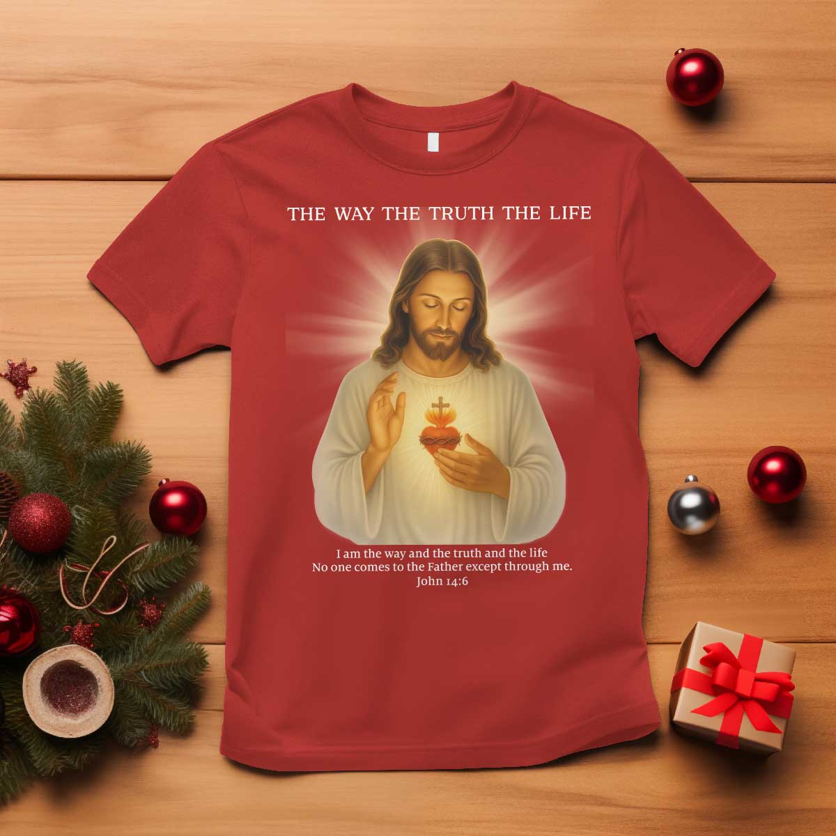 Jesus Christian Christmas T Shirt Cross Bible Verse Inspirational TS14 Red Print Your Wear