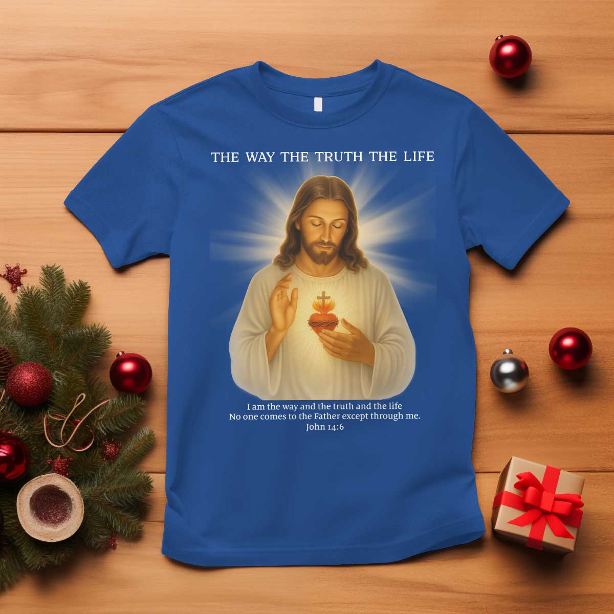 Jesus Christian Christmas T Shirt Cross Bible Verse Inspirational TS14 Royal Blue Print Your Wear