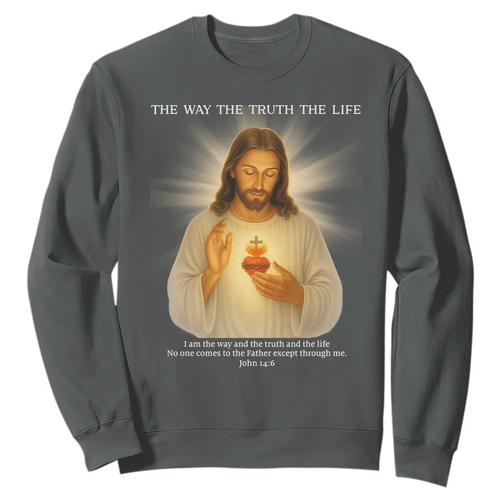 Jesus Christian Christmas Sweatshirt Cross Bible Verse Inspirational TS14 Dark Heather Print Your Wear