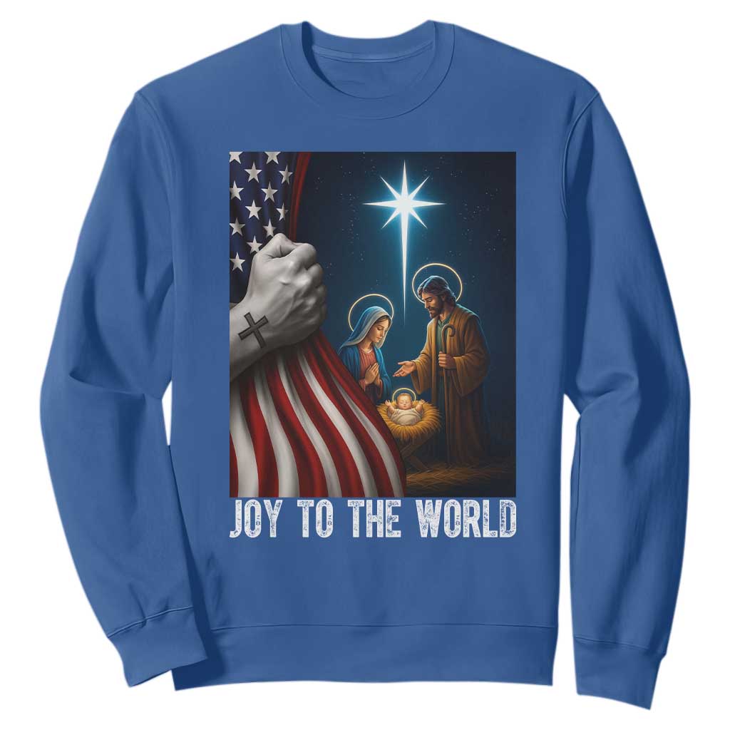 Jesus Christian Sweatshirt American Flag Joy To The World Christmas TS14 Royal Blue Print Your Wear