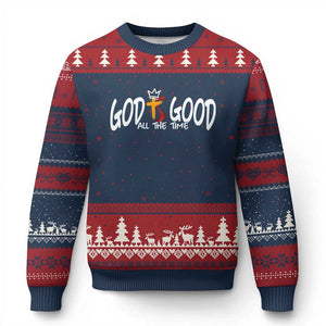 Jesus Christian Ugly Christmas Sweater God Is Good All The Time TS14 Navy Red Print Your Wear