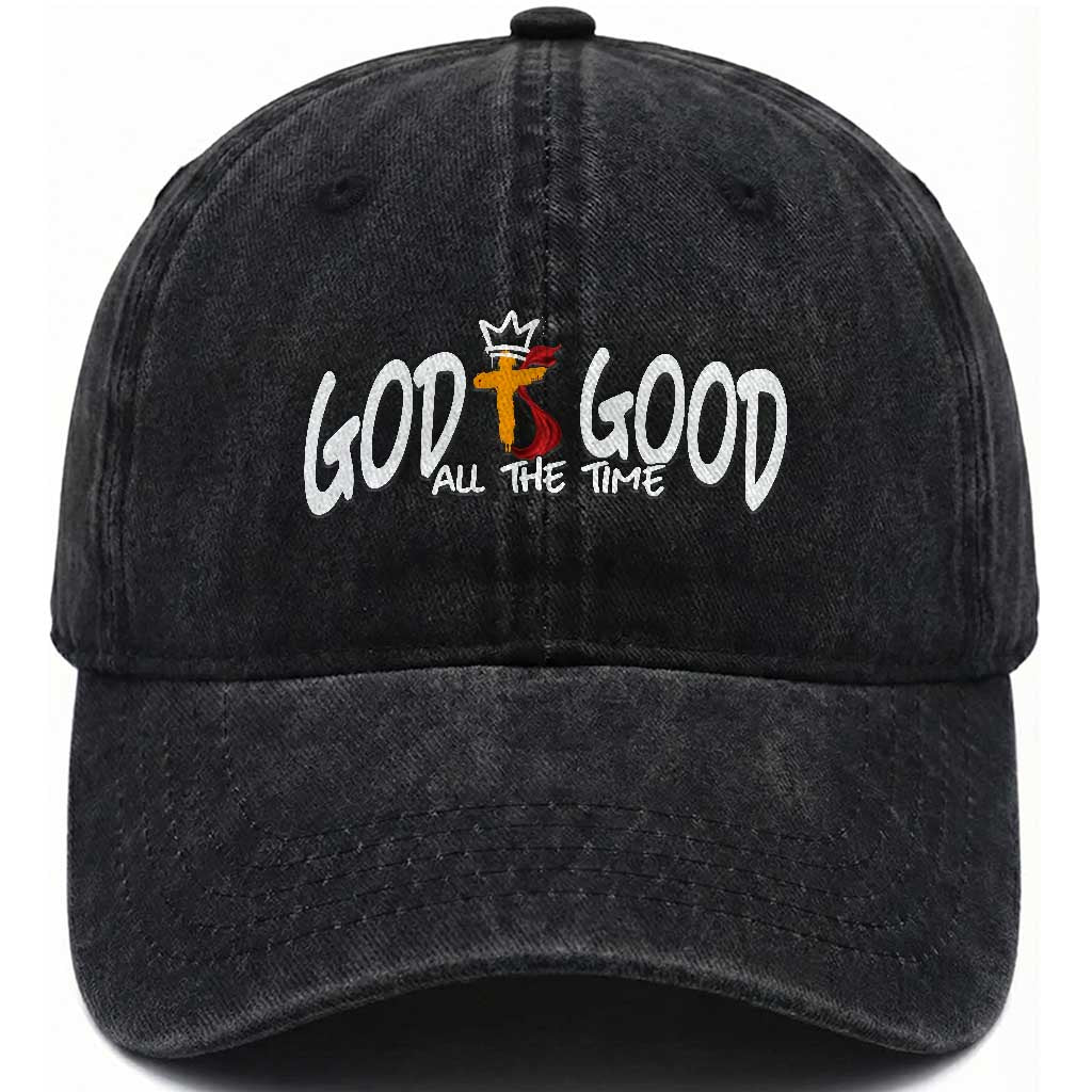 Jesus Christian Washed Cotton Baseball Cap God Is Good All The Time TS14 Washed Cap Universal Fit Black Print Your Wear