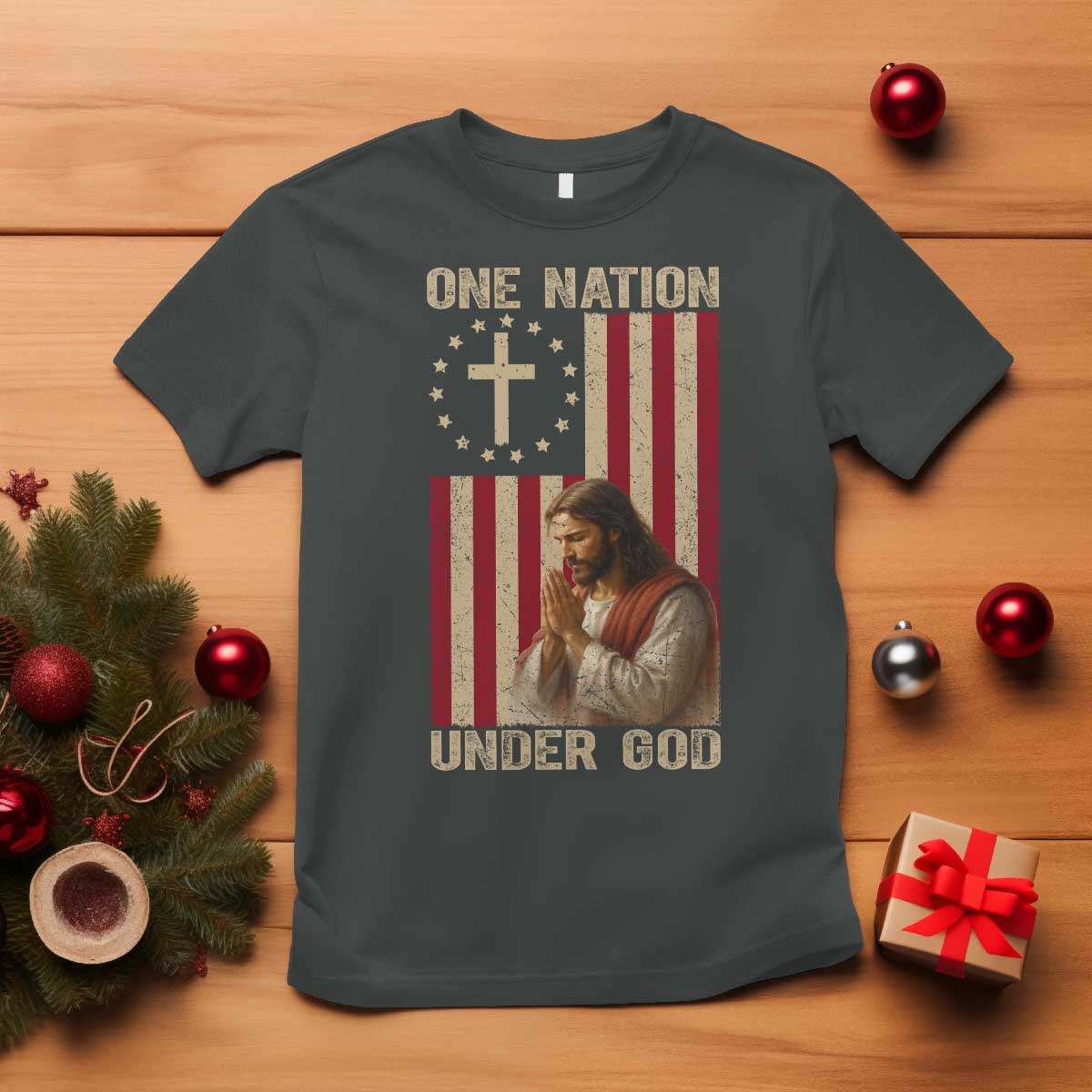 Jesus Christian T Shirt One Nation Under God TS14 Dark Heather Print Your Wear