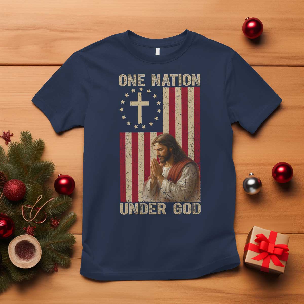 Jesus Christian T Shirt One Nation Under God TS14 Navy Print Your Wear
