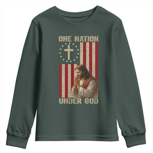 Jesus Christian Youth Sweatshirt One Nation Under God TS14 Dark Forest Green Print Your Wear