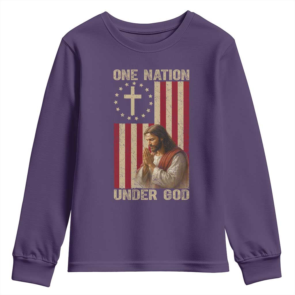 Jesus Christian Youth Sweatshirt One Nation Under God TS14 Purple Print Your Wear