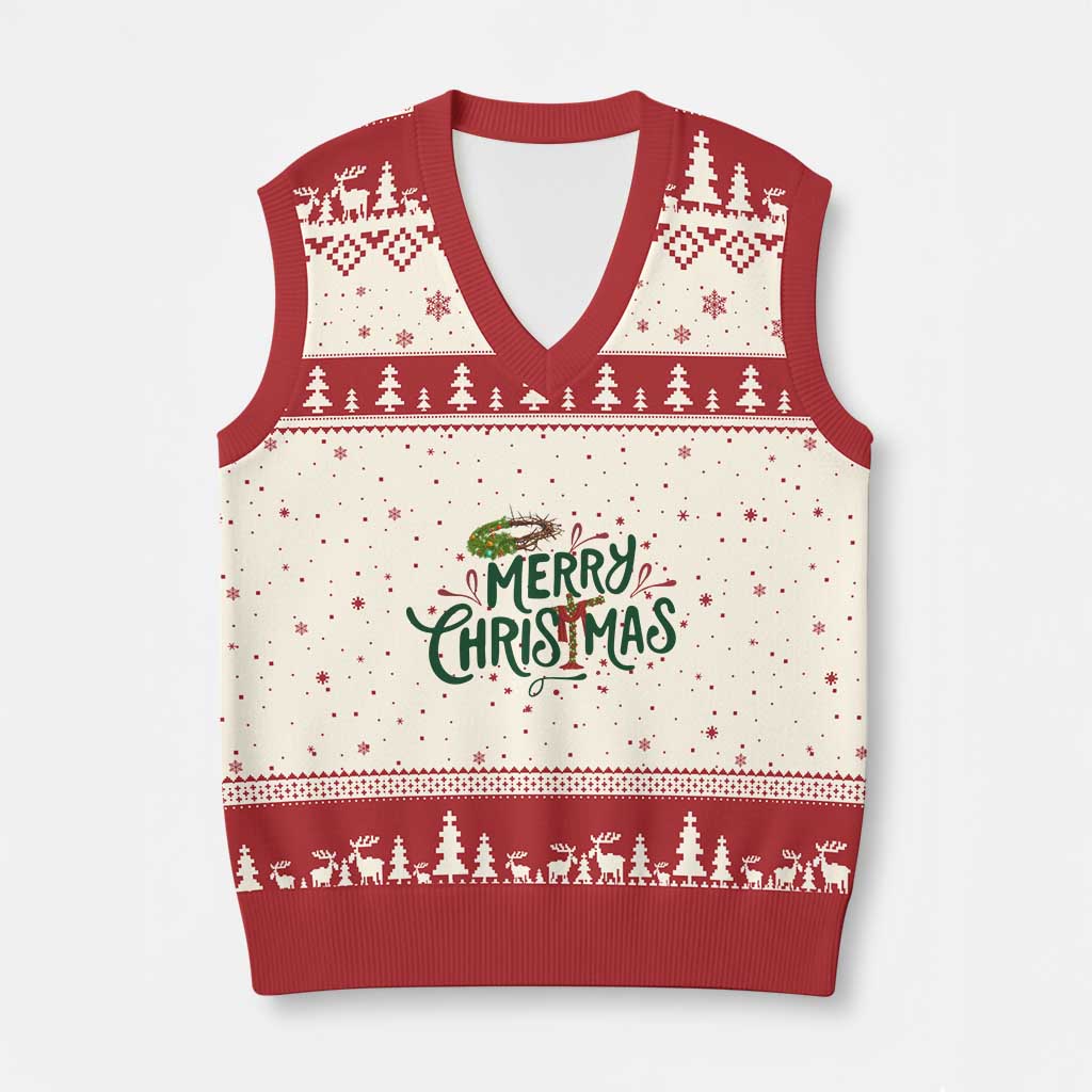 Jesus Christian Xmas V-Neck Knit Sweater Vest TS14 Beige Red Print Your Wear