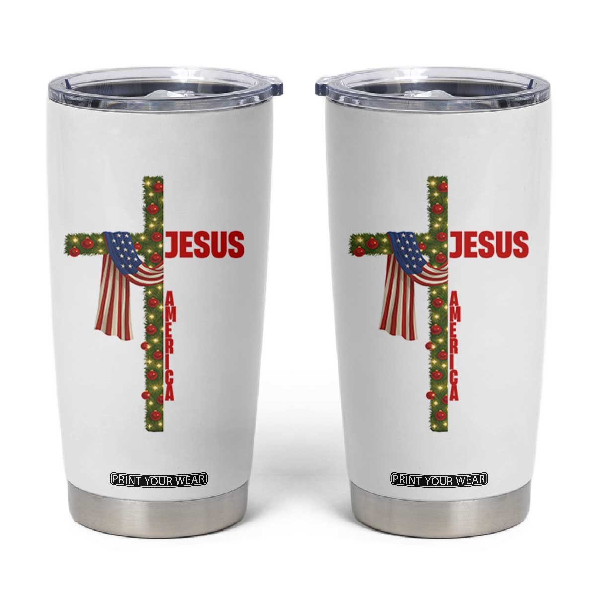 Jesus Patriotic Christmas Tumbler Cup Loves Jesus And America Too TS14 Black Print Your Wear