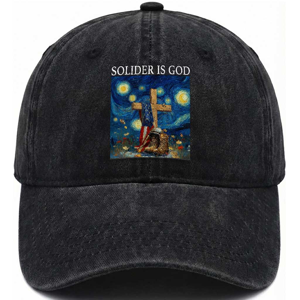 Army Christian Washed Cotton Baseball Cap Soldier Cross Starry Night Faith Patriotic Jesus TS14 Washed Cap Universal Fit Black Print Your Wear