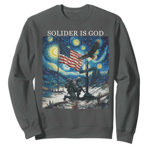 Solider Army Christian Sweatshirt Cross Starry Night Faith Patriotic Jesus TS14 Dark Heather Print Your Wear