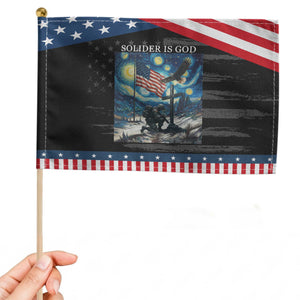 Solider Army Christian Patriotic Handheld Flag Cross Starry Night Faith Jesus TS14 Distressed 8.2" × 5.5" Black Blue Print Your Wear