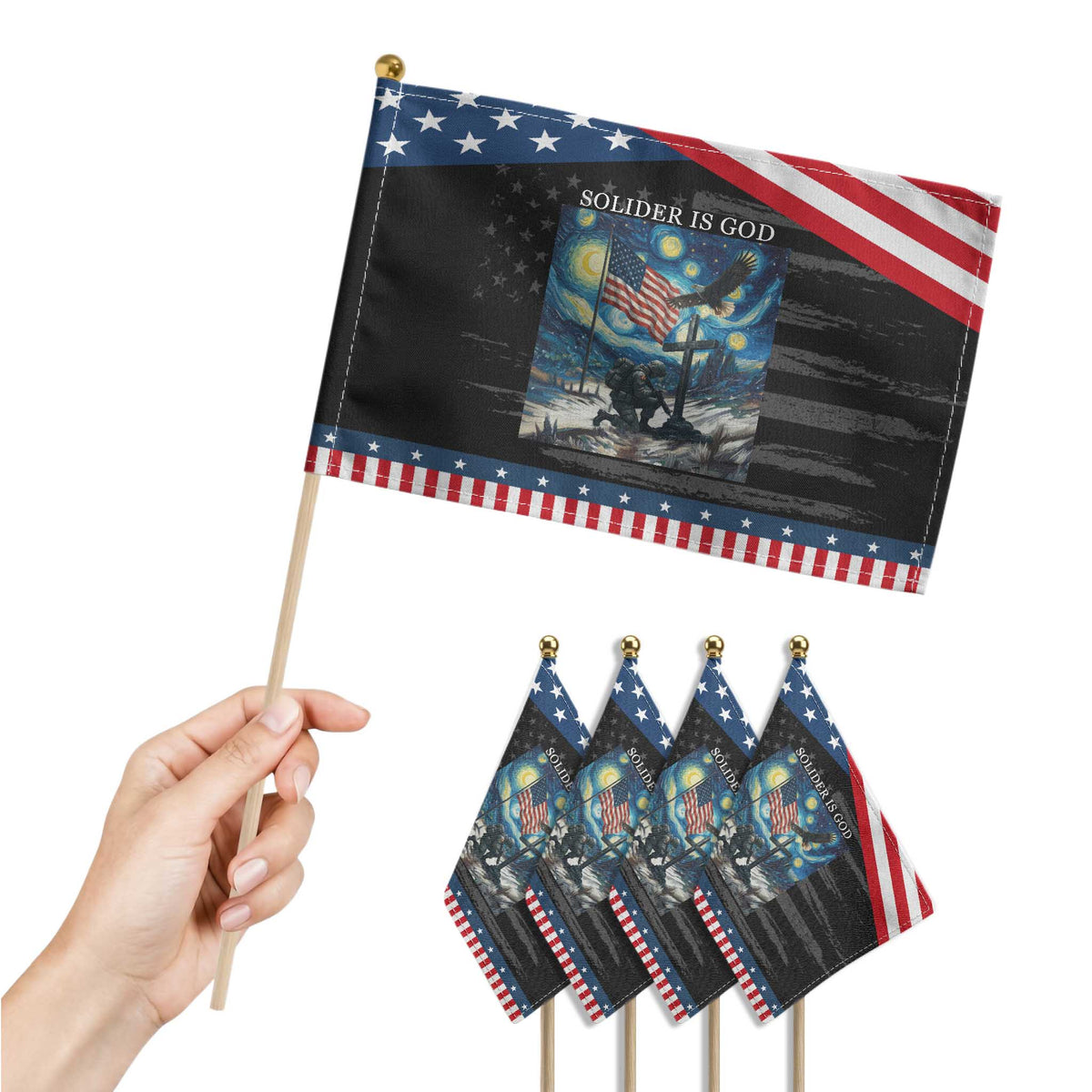 Solider Army Christian Patriotic Handheld Flag Cross Starry Night Faith Jesus TS14 Print Your Wear