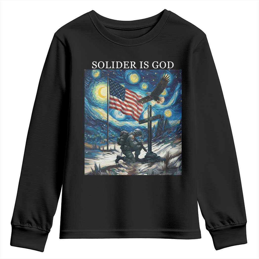 Solider Army Christian Youth Sweatshirt Cross Starry Night Faith Patriotic Jesus TS14 Black Print Your Wear