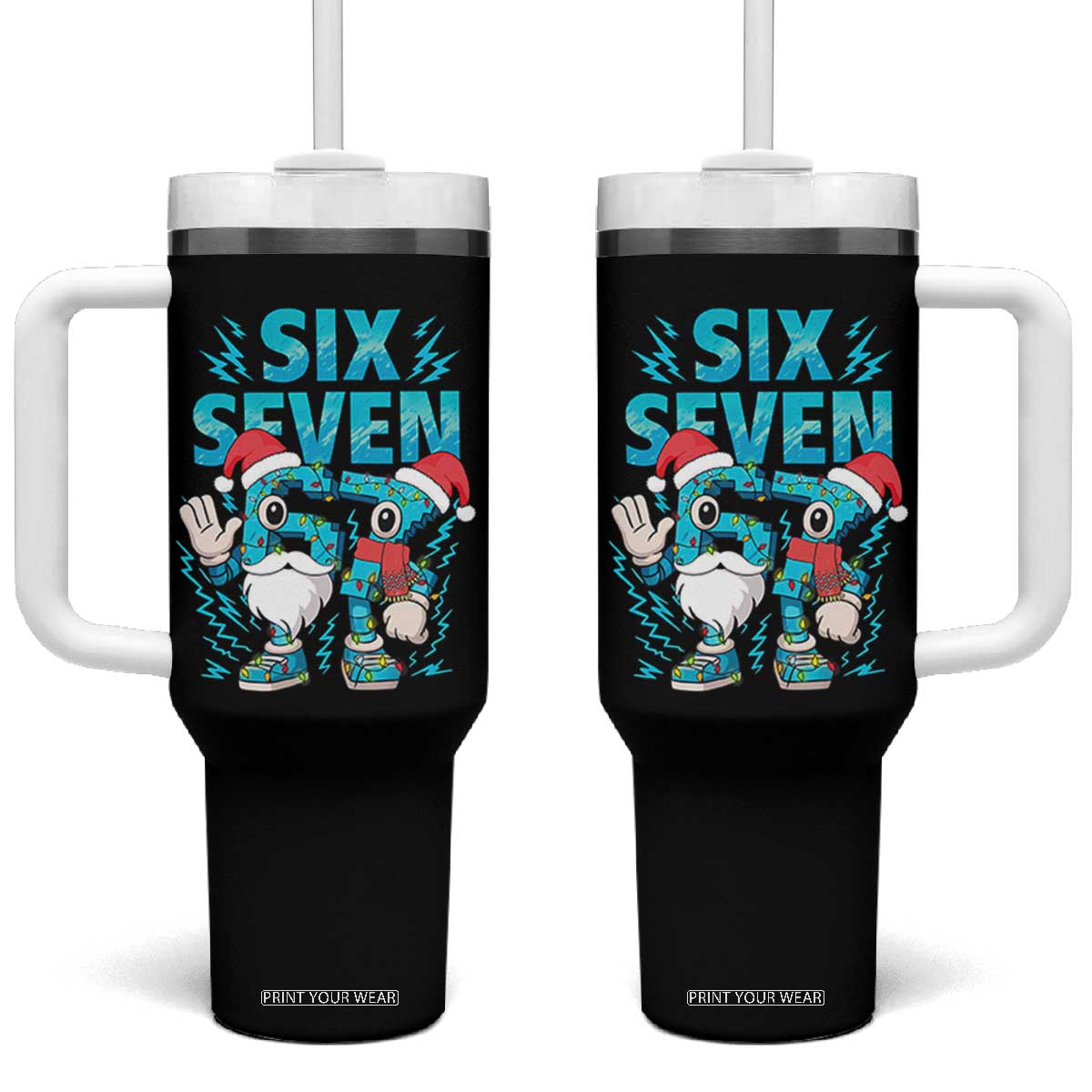 67 Six Seven Christmas Tumbler With Handle Funny Italian Brainrot Meme TS14 One Size: 40 oz Black Print Your Wear