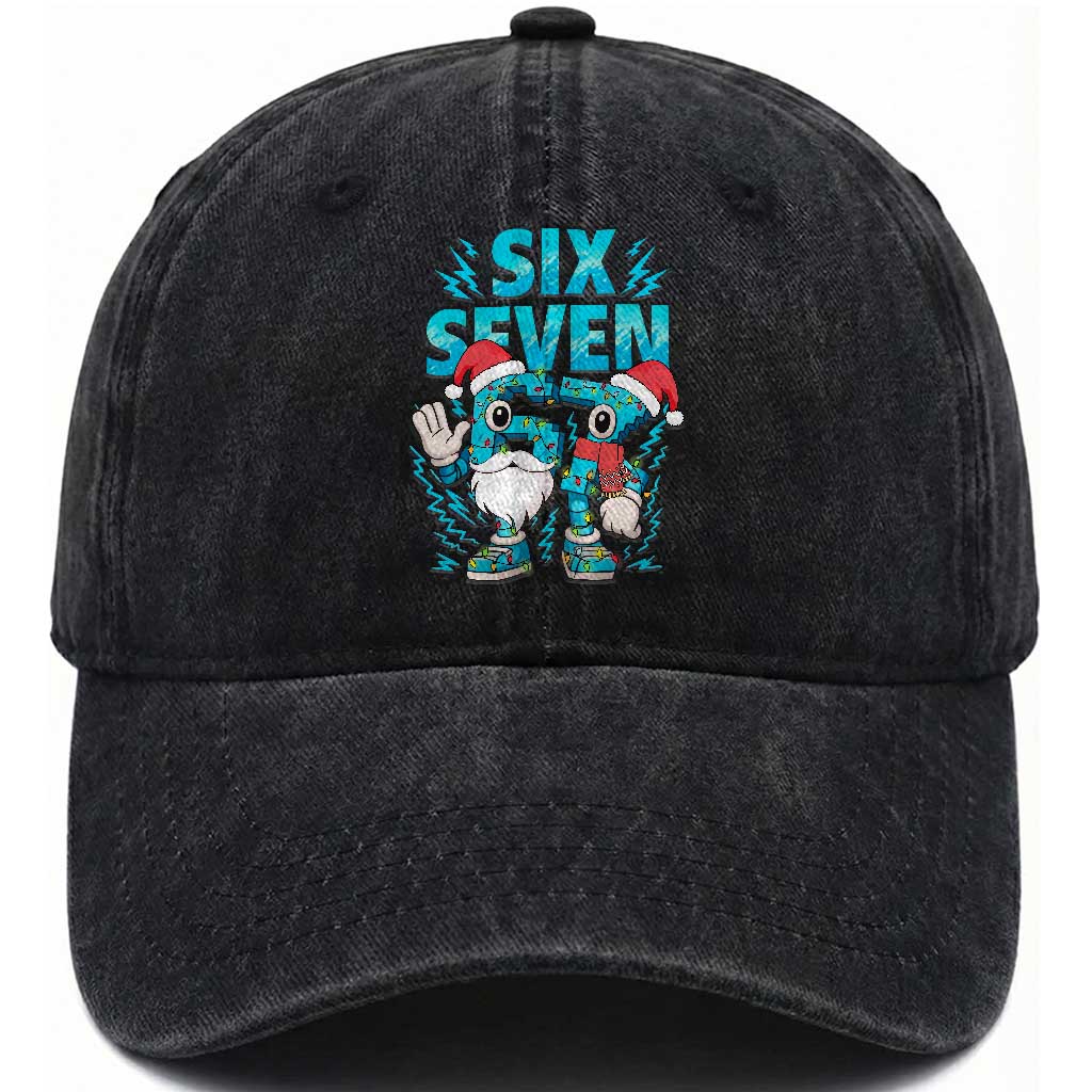 67 Six Seven Christmas Washed Cotton Baseball Cap Funny Italian Brainrot Meme TS14 Washed Cap Universal Fit Black Print Your Wear