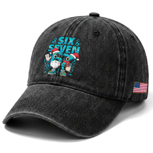 67 Six Seven Christmas Washed Cotton Baseball Cap Funny Italian Brainrot Meme TS14 Print Your Wear