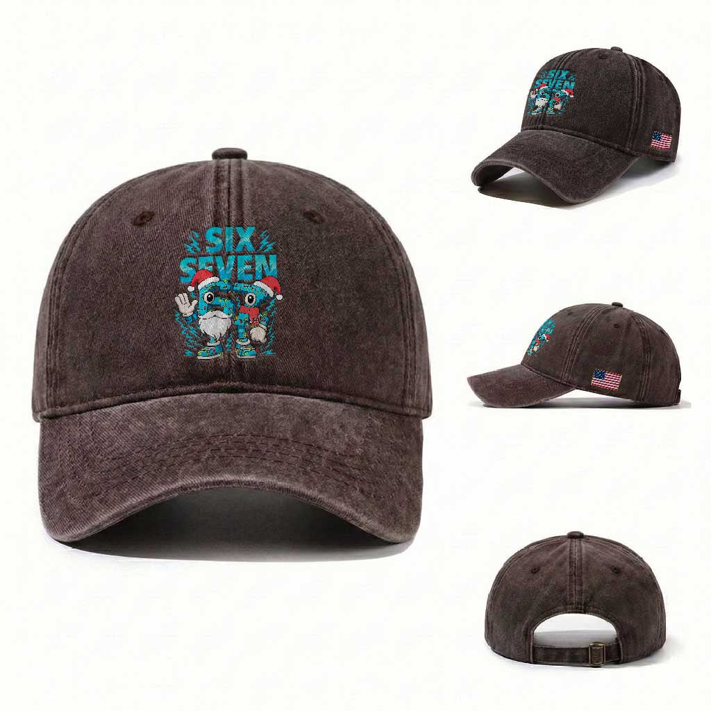 67 Six Seven Christmas Washed Cotton Baseball Cap Funny Italian Brainrot Meme TS14 Washed Cap Universal Fit Dark Brown Print Your Wear